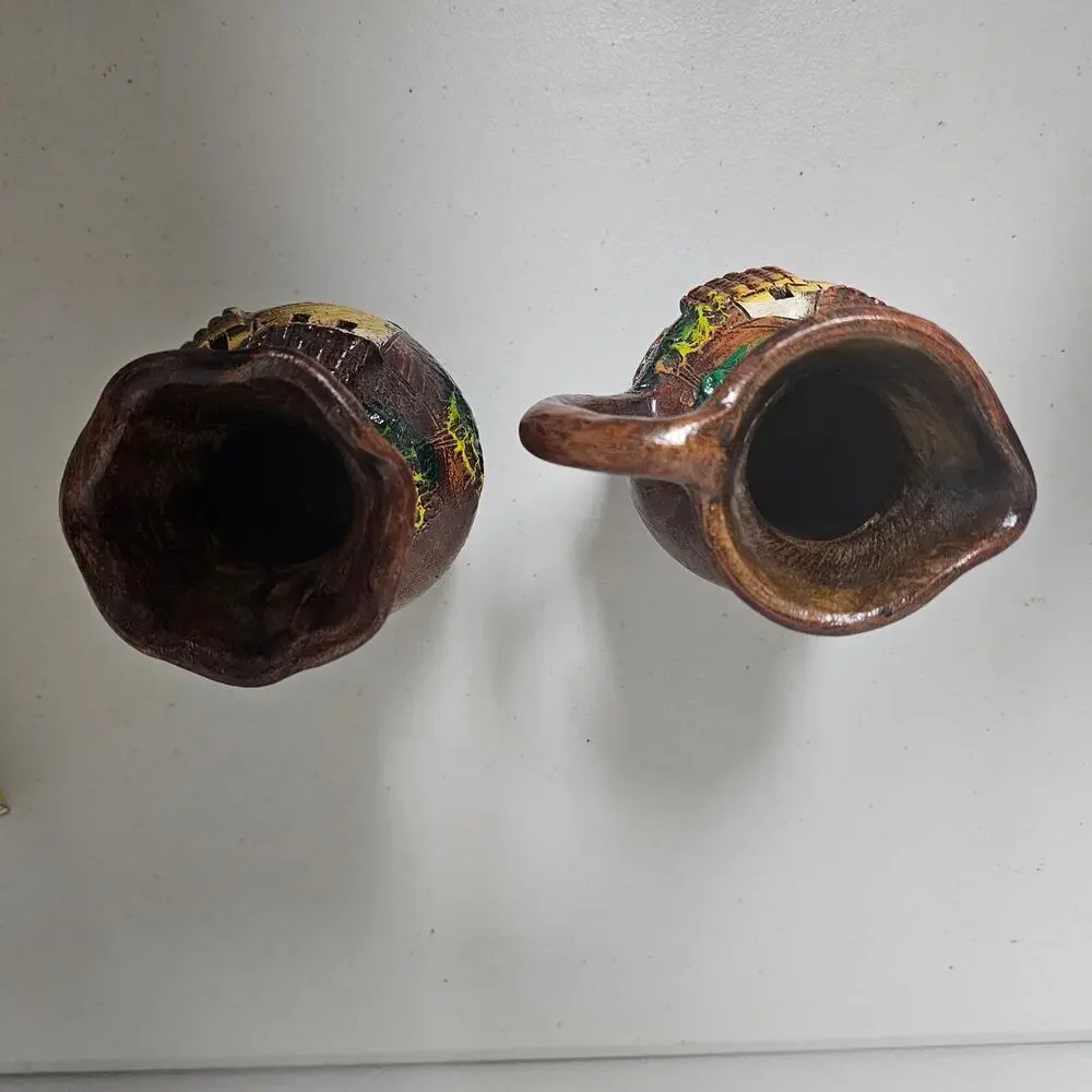 Set of 2 Handcrafted Guatamalan Vases with Three Dimensional Houses